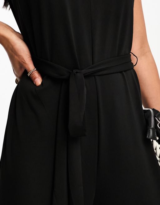 Mango sleeve less v-neck jumpsuit in black, 3 of 4