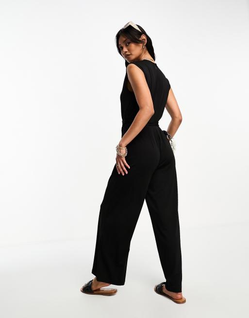 Mango sleeve less v-neck jumpsuit in black, 4 of 4
