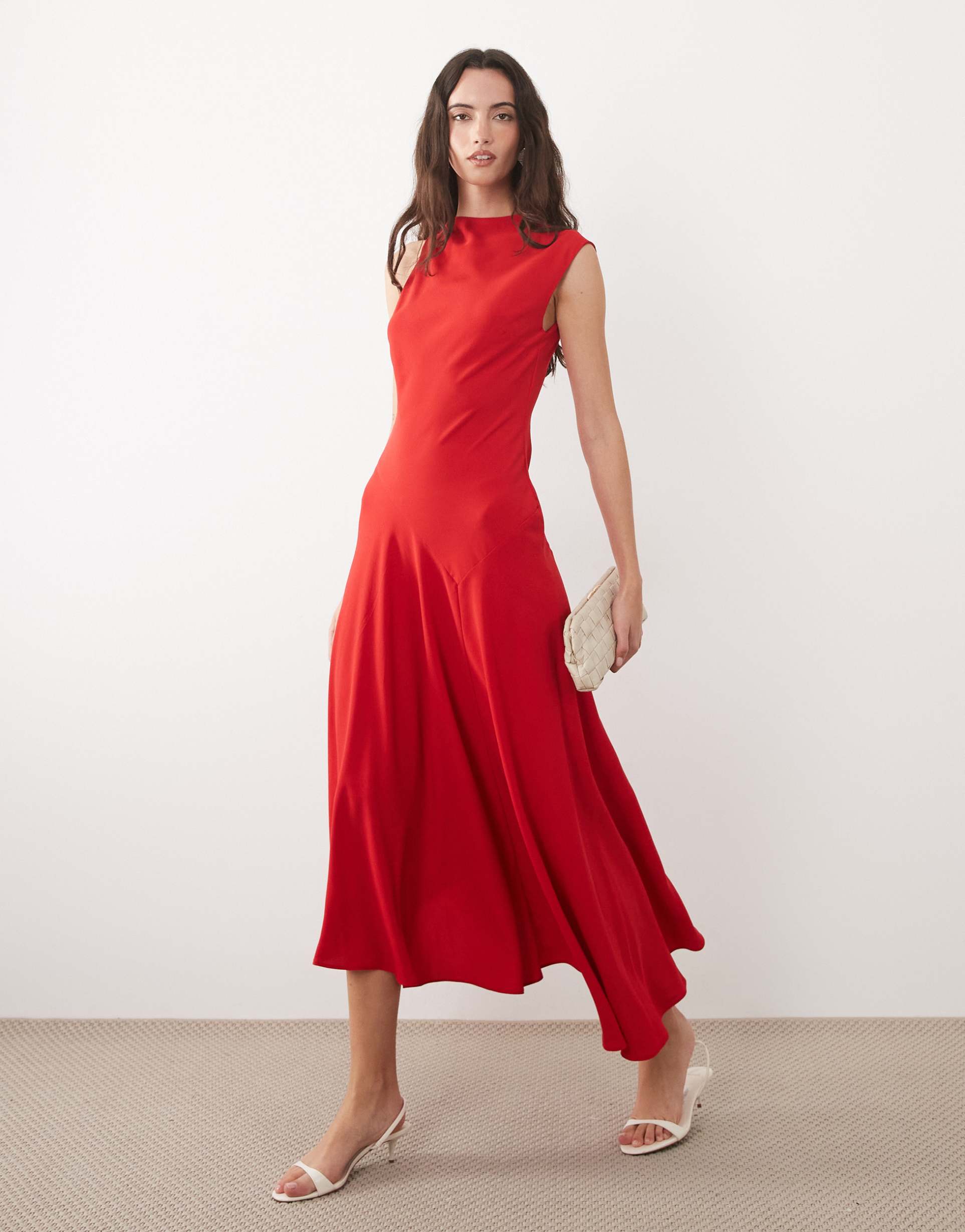mango sleeveless asymmetric hem midaxi dress in red