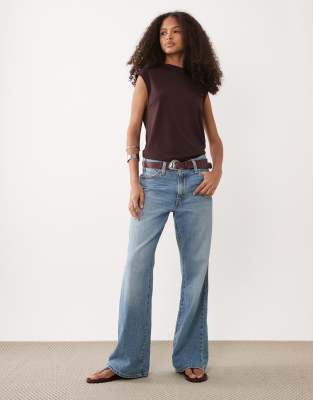 Mango Ruched Strong Shoulder Top In Purple