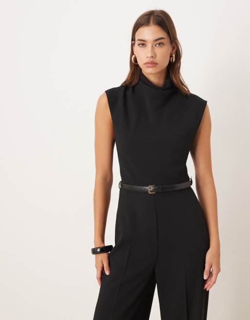 Mango sleeveless belted jumpsuit in black, 3 of 4