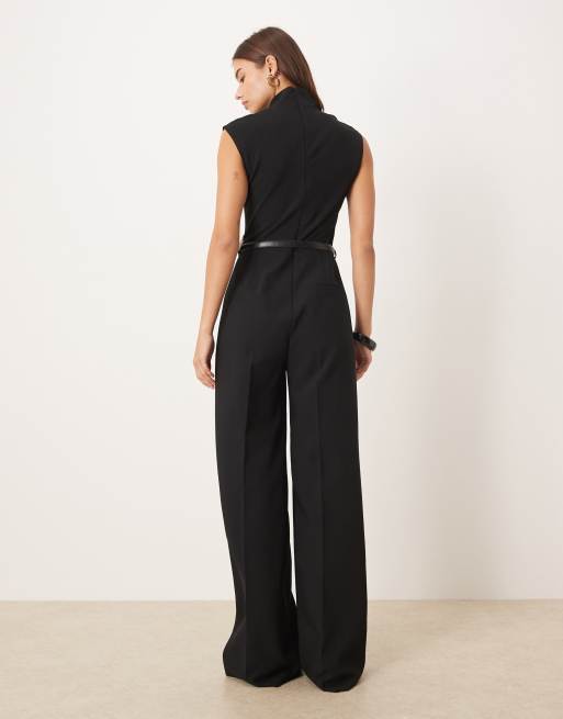 Mango sleeveless belted jumpsuit in black, 4 of 4
