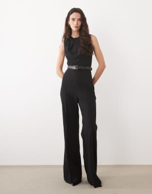 Mango Sleeveless Belted Jumpsuit In Black