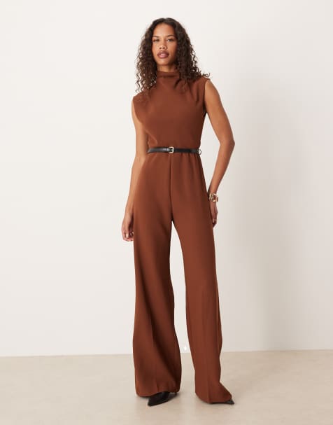 Mango sleeveless belted jumpsuit in rust - view 1
