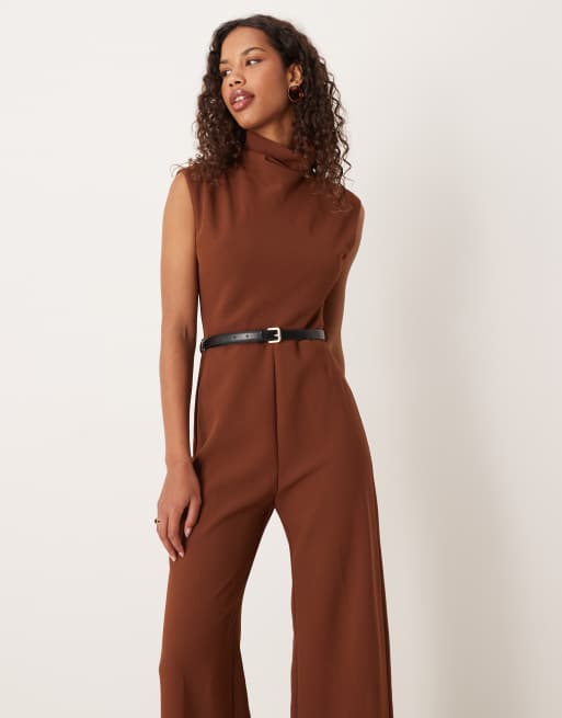 Mango sleeveless belted jumpsuit in rust, 3 of 4