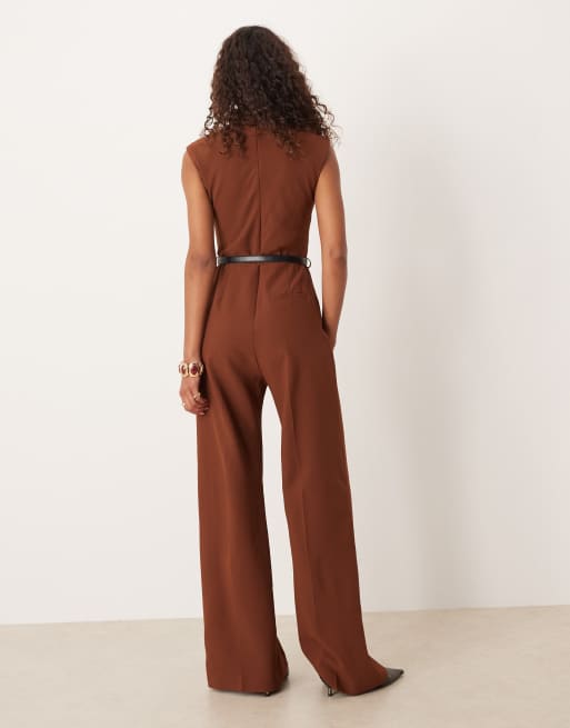 Mango sleeveless belted jumpsuit in rust, 4 of 4