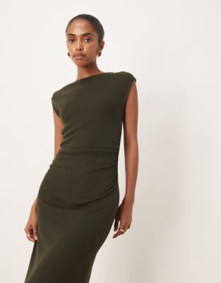 Mango Sleeveless Boat Neck Midaxi Dress In Brown