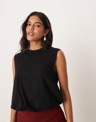 Mango Sleeveless Bubble Hem Top In Black