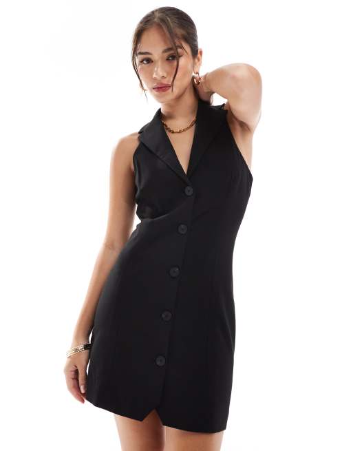 Mango sleeveless button down mini dress in black | ASOS