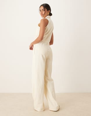 Mango Sleeveless Collar Detail Button Up Jumpsuit With Tie Waist