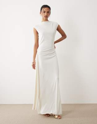 Mango Sleeveless Cowl Back Maxi Dress With Lace Detail In White