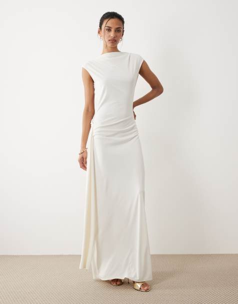 Mango sleeveless cowl back maxi dress with lace detail in white - view 1