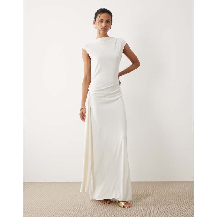white lace cowl neck lace up back midi dress Soft Launch Lace Cowl Midi Dress
