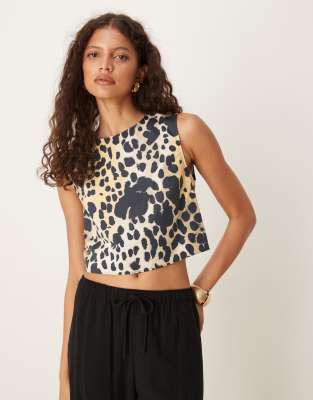 Mango Animal Print Cotton Crop Top Black In Multi