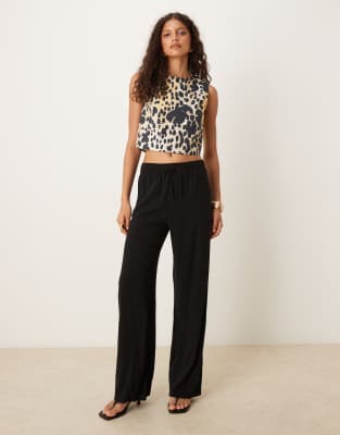 Mango Animal Print Cotton Crop Top Black In Multi