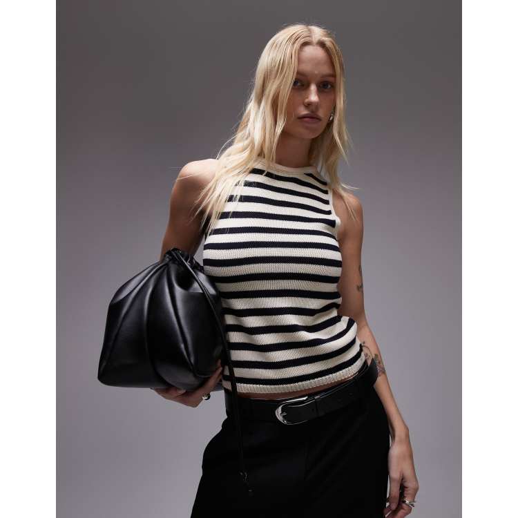 Mango sleeveless cropped knit striped top in black | ASOS
