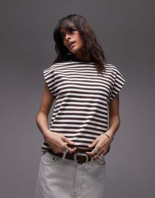 Mango Sleeveless Elevated Shoulder Striped T-shirt