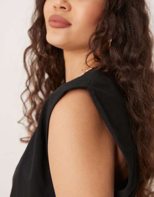 Mango sleeveless elevated shoulder vest in black, 4 of 4
