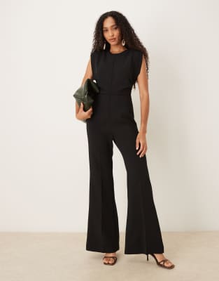 Mango Sleeveless Flared Jumpsuit In Black