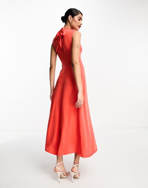 Mango sleeveless formal midi dress in red