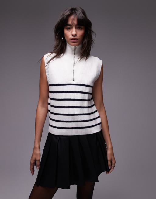 Mango sleeveless half zip sweater in white