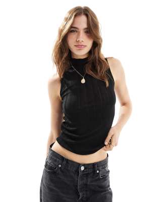 Mango Sleeveless High Neck Tank Top In Black