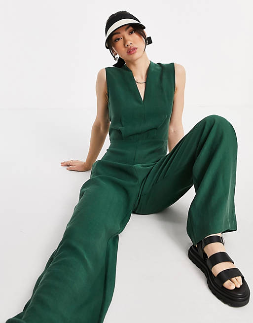 Mango sleeveless jumpsuit with waist detail in green