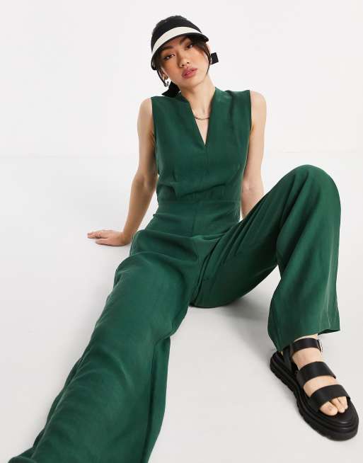 Green hot sale sleeveless jumpsuit