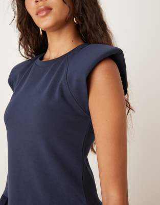 Mango Shoulder Pad Maxi Dress In Blue