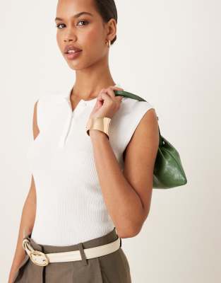 Mango Sleeveless Knit Polo Top In White