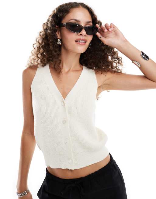 Mango sleeveless knitted cardigan in light beige 