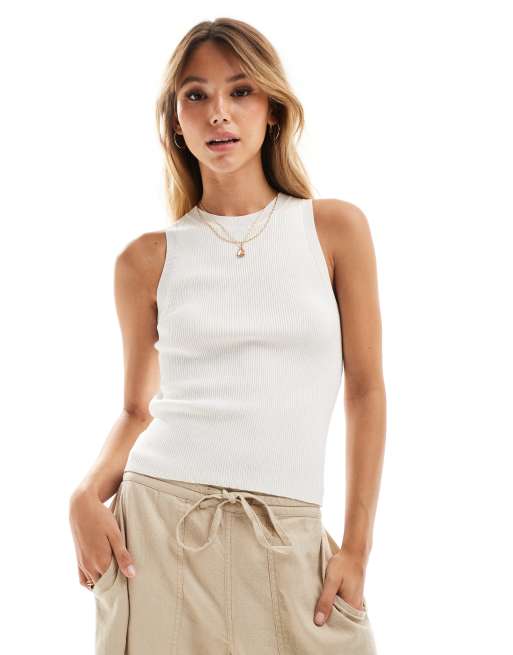 Mango sleeveless knitted racer vest in white ASOS