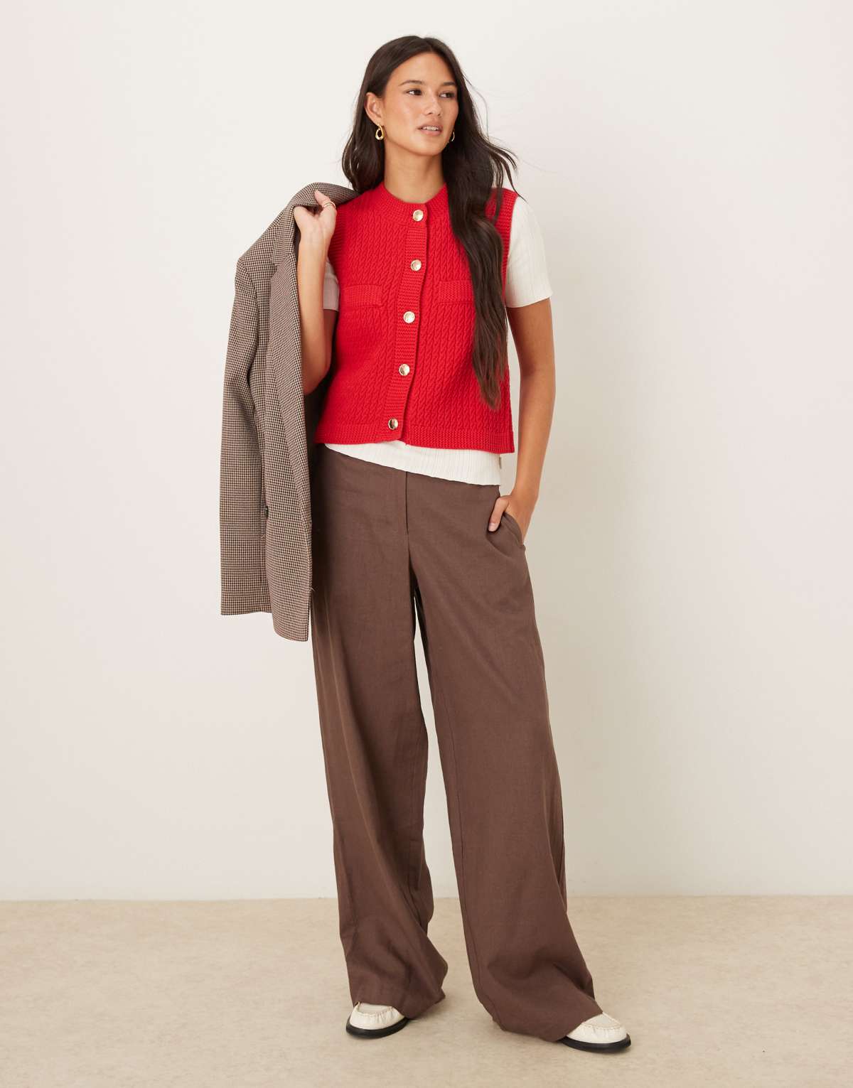 Mango sleeveless knitted vest in red