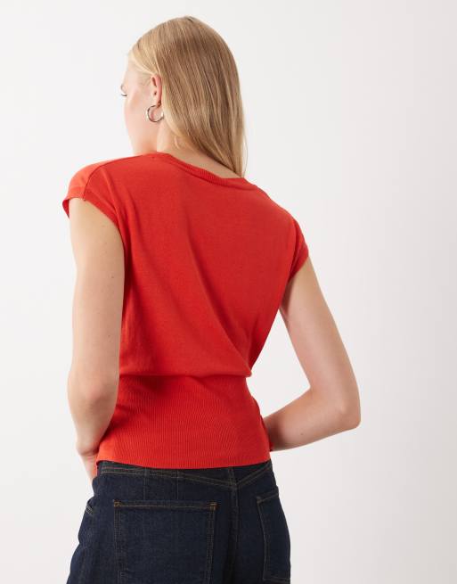 Mango sleeveless lightweight knitted top in bright red, 3 of 4