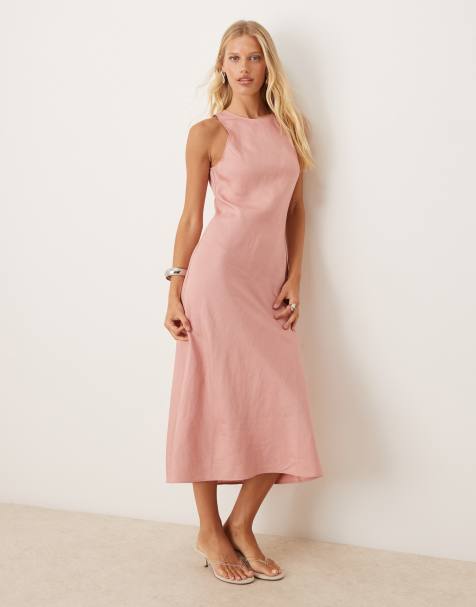 Mango sleeveless linen mix dress in light pink - view 1