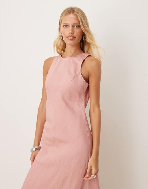 mango pink linen dress Mango sleeveless linen mix dress in light pink