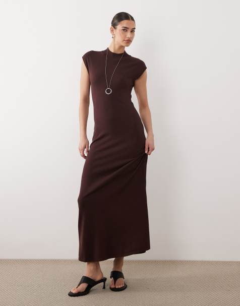 Mango sleeveless maxi dress in brown