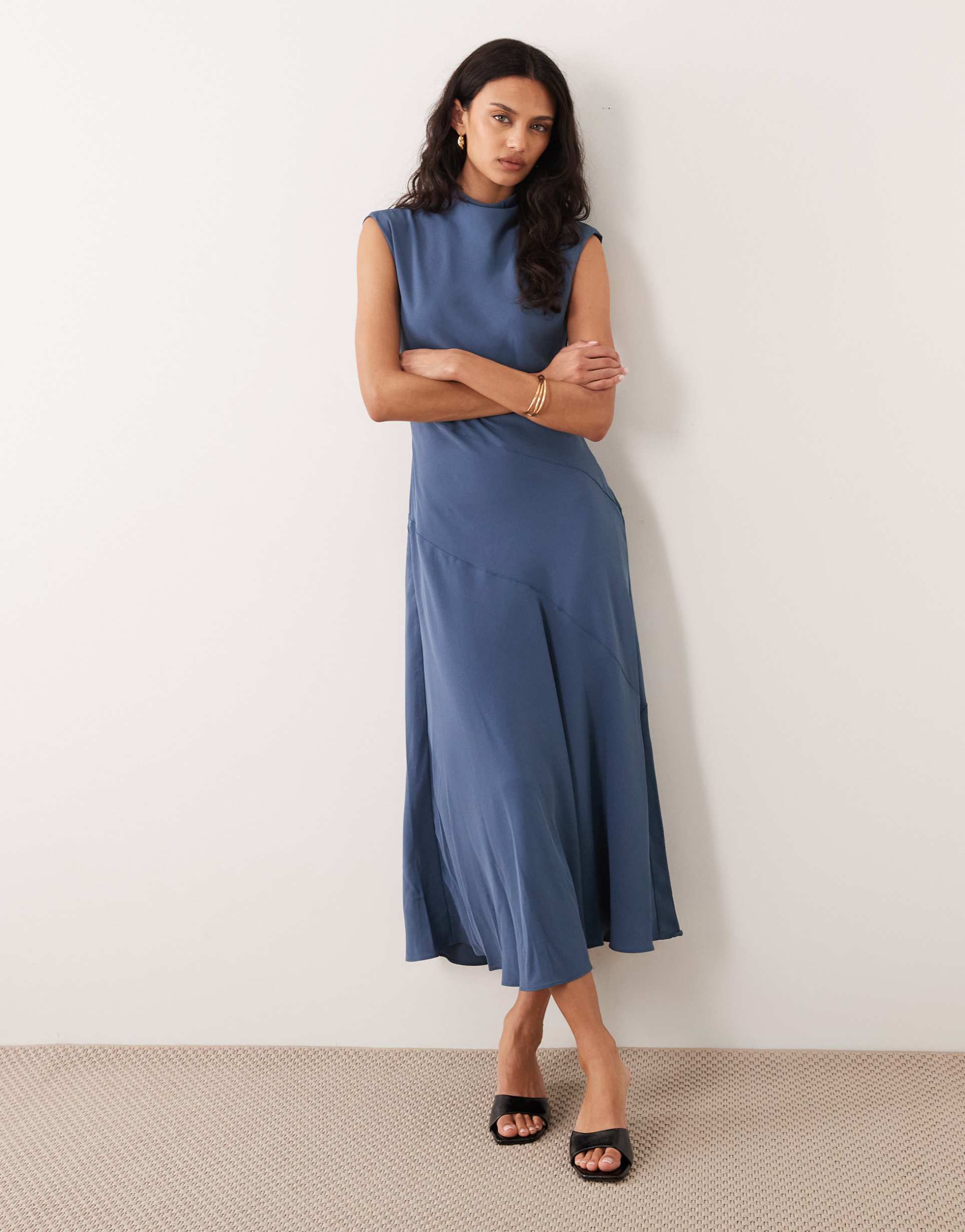 mango sleeveless maxi dress in dusty blue