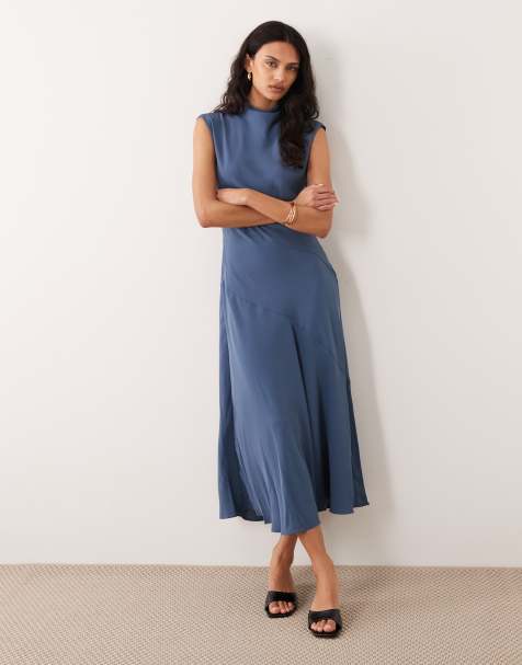 Mango sleeveless maxi dress in dusty blue