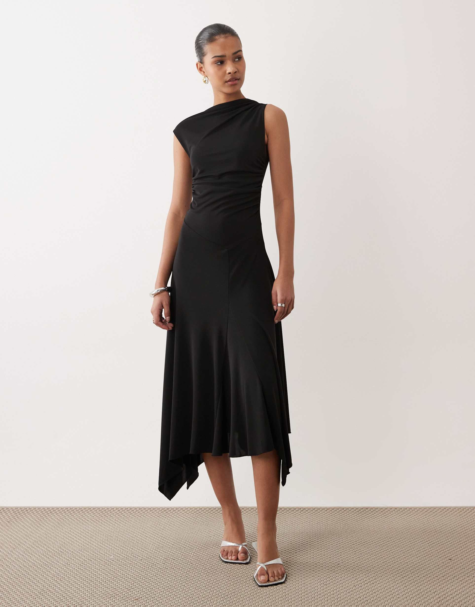 mango sleeveless maxi dress with asymmetric hem in black