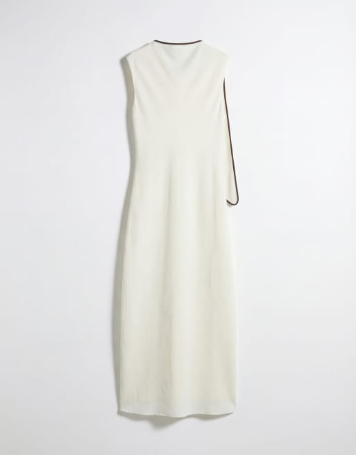 Mango sleeveless maxi dress with tie neck in pastel yellow, 5 of 8
