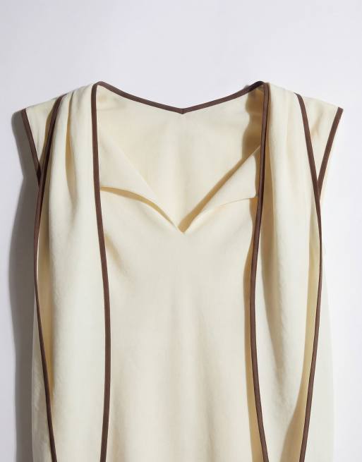 Mango sleeveless maxi dress with tie neck in pastel yellow, 7 of 8