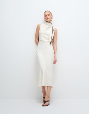 Mango sleeveless midaxi dress with tie neck in pastel yellow pastel yelow 26990₽