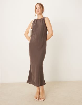 Mango Sleeveless Midi Dress In Brown