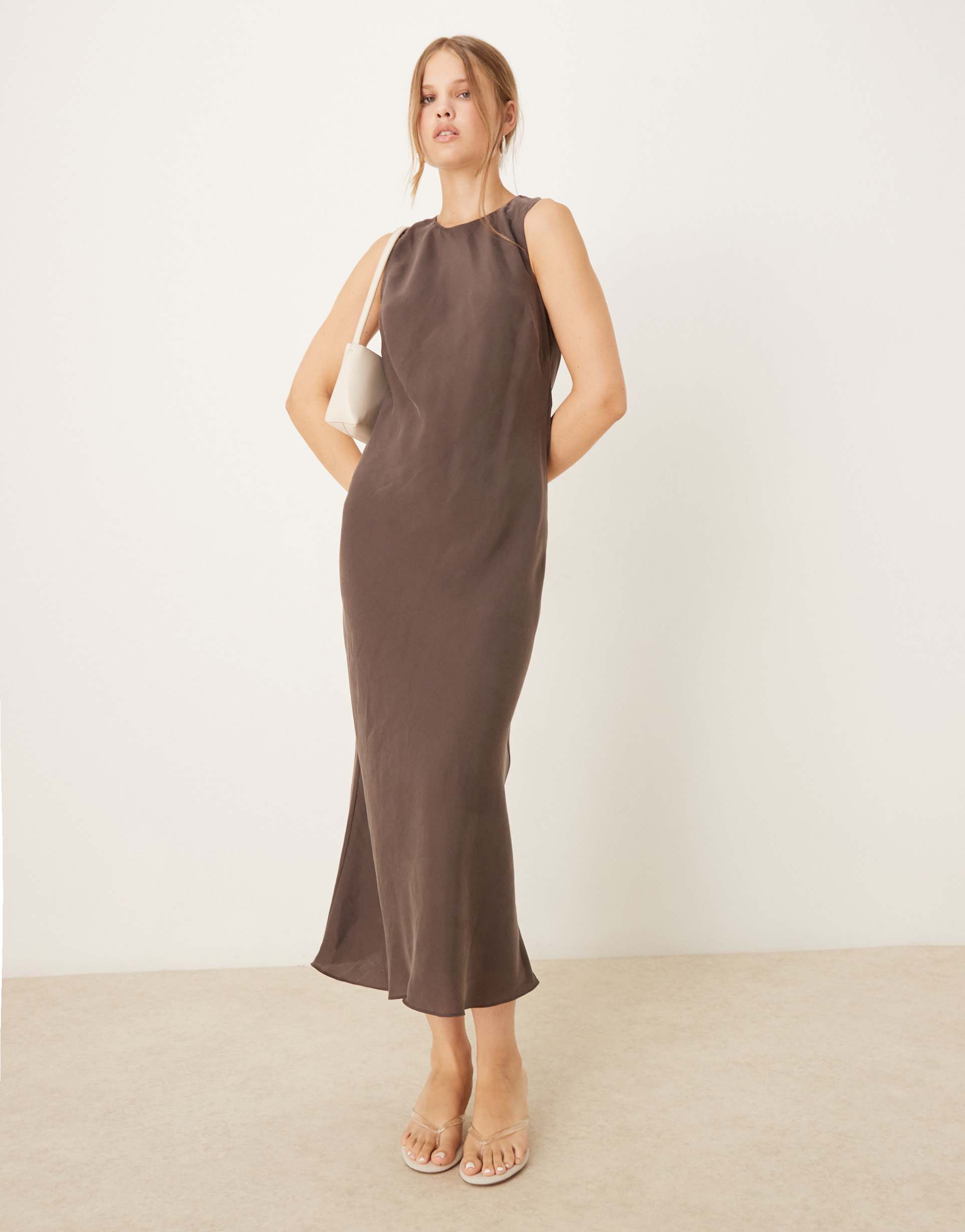 mango sleeveless midi dress in brown
