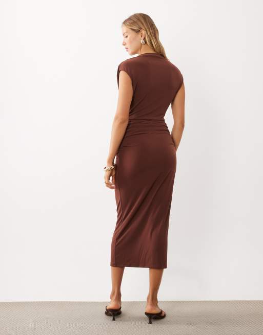 Mango sleeveless midi dress in brown, 4 of 4