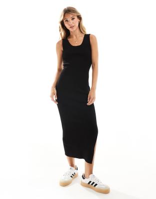 sleeveless midi jersey dress in black