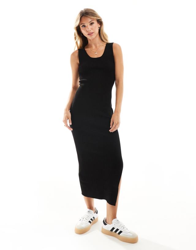 Mango - sleeveless midi jersey dress in black