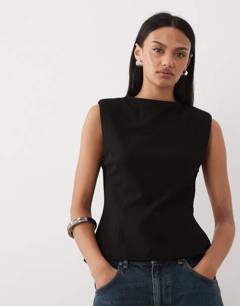 Mango sleeveless peplum hem top in black - view 1