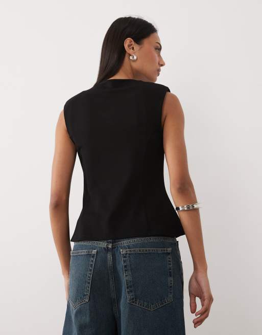Mango sleeveless peplum hem top in black, 4 of 4
